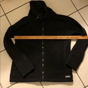 CK black fleece zip up sweater, zip pockets, Lg